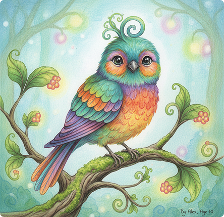 Illustratie van een gekleurde vogel op een tak